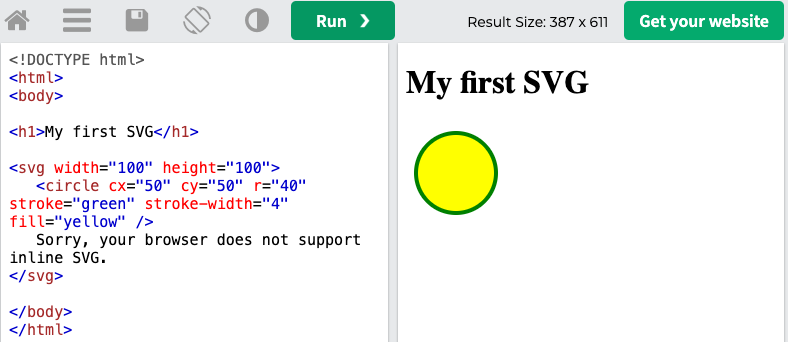 Voorbeeld van de W3 editor voor het maken van SVG bestanden