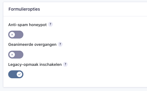 screenshot van de Gravity Forms honeypot instellingen