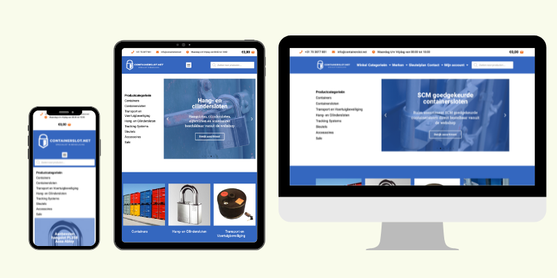 Weergave van de website op een desktop, mobiel en tablet