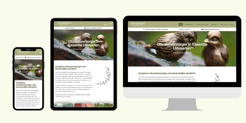 Weergave van de website op een desktop, mobiel en tablet