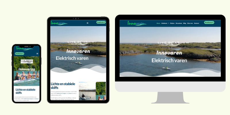 Weergave van de website op een desktop, mobiel en tablet