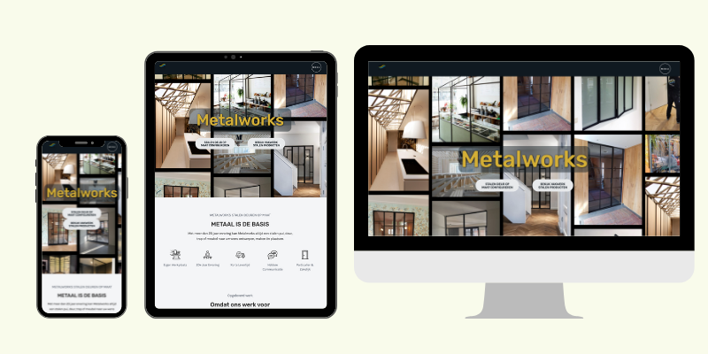 Weergave van de website op een desktop, mobiel en tablet