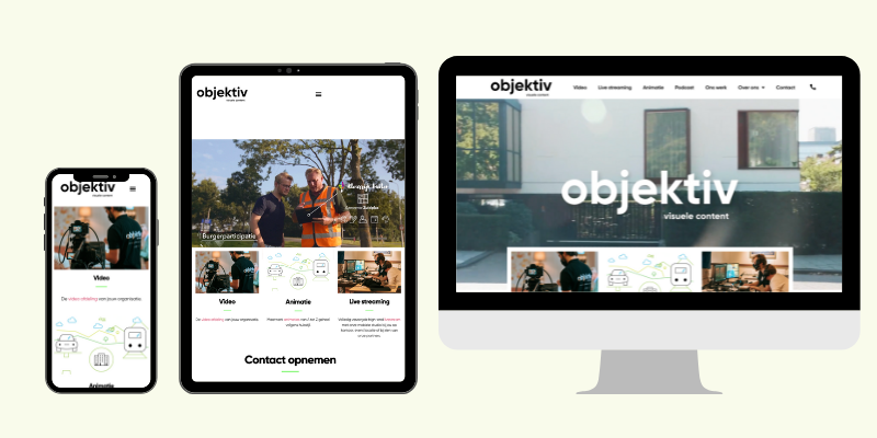 Weergave van de website op een desktop, mobiel en tablet