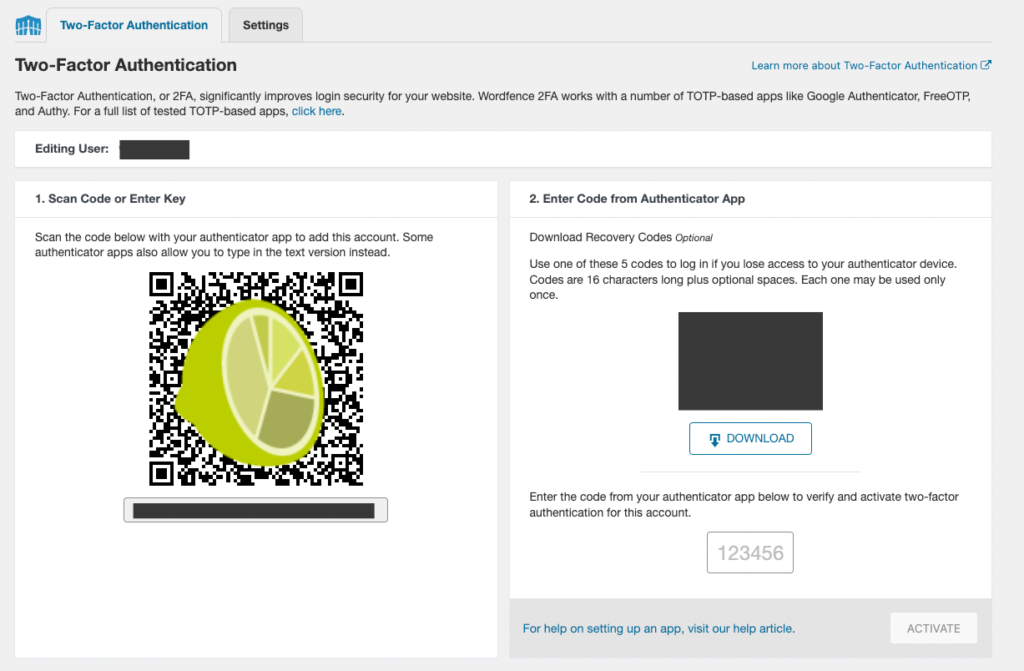 Screenshot van de configuratie van Wordfence