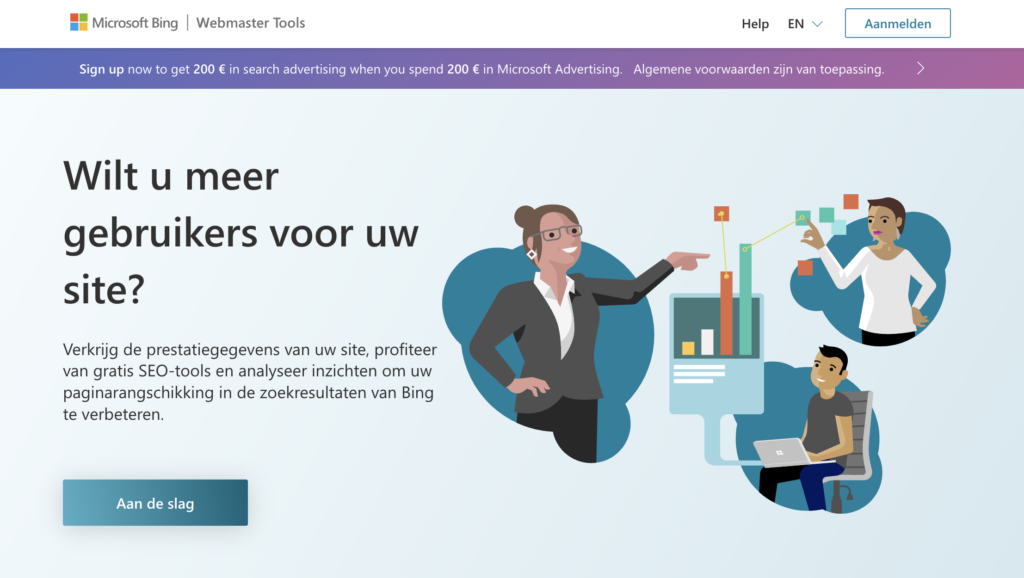 Overzicht van de opties voor het verbinden van Bing Webmaster Tools