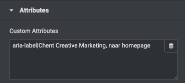 Screenshot van Elementor's editor. Onder het menu 'attributes' staat in invoerveld voor 'custom attributes'